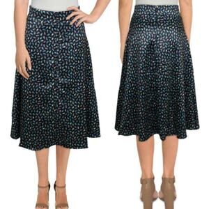 Hutch Women's Pineapple Printed Button Down Skirt 8 A-Line Navy Blue